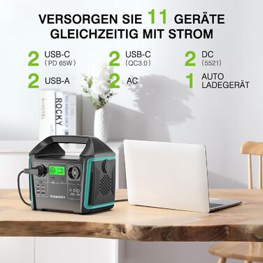 Портативна електростанція S1000, літієва батарея 725 Втгод з 2 виходами змінного струму 1000 Вт (пікова 1500 Вт), 2 порти USB-C PD 65 Вт, сонячний генератор для кемпінгу, подорожей, риболовлі, автофургонів