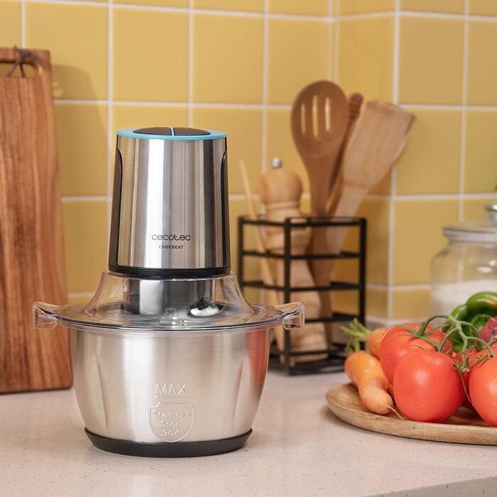 Електрична м'ясорубка для м'яса та овочів. 600 Вт, 4 чорні титанові леза, чаша з нержавіючої сталі об'ємом 1,5 л та 2 швидкості (4