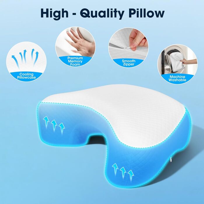 Ортопедична подушка для сну на боці з проймою, подушка для шиї з піни з ефектом пам&39яті, 3 пройми, ергономічна подушка для голови та плечей, підходить для тих, хто спить на боці, на животі, на спині та на ногах.