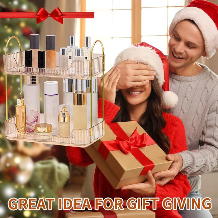 Органайзер для макіяжу, 2-рівневий органайзер для косметики, органайзер для краси, органайзер для догляду за шкірою, органайзер для ванної кімнати для лаку для нігтів, гелю для душу, засобів догляду за шкірою, Amber 2-рівневий органайзер для Amber Update