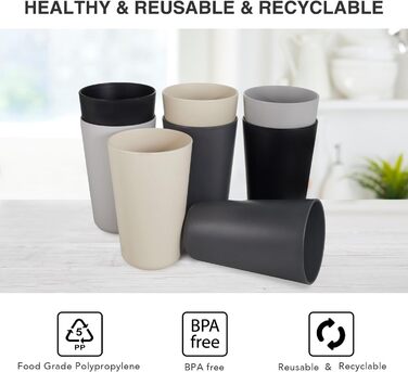 Чашки для пиття, Набір з 8 шт. , 710 мл, Багаторазові пластикові чашки для кави, Кружка для кемпінгу, вечірок, пікніків, Чашки для пиття для дорослих, Можна мити в посудомийній машині та використовувати в мікрохвильовій печі, Темні