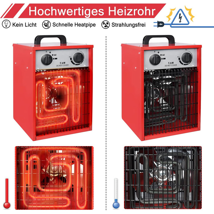 Електричний обігрівач з вентилятором 5 кВт, енергозберігаючий електричний обігрівач з 3 режимами нагріву, професійний промисловий обігрівач із захистом від перевантаження для використання всередині та зовні приміщень (5000 Вт)