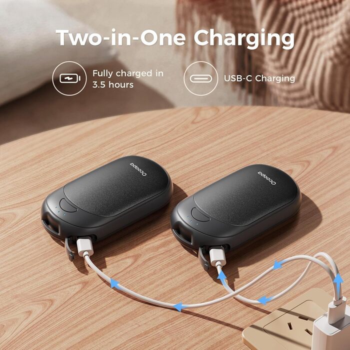 Електричні грілки для рук OCOOPA, 2 шт. з магнітною основою, портативний підігрів, 5000 мАг, 3 рівні нагріву, компактні для рукавичок, кишенькові, зимові предмети першої необхідності, подарунки-заповнювачі адвент-календаря для чоловіків та жінок, чорні