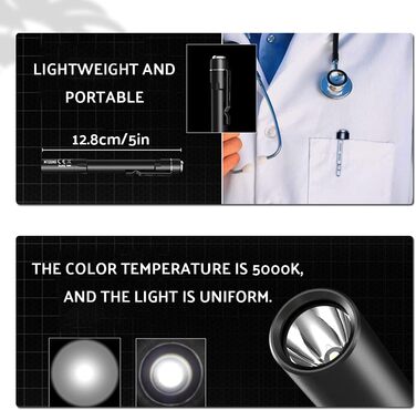 Професійний аварійний ліхтарик-ручка, світлодіодний ліхтарик із затискачем, колірна температура 5000K, простий у використанні та перенесенні, регульована яскравість, водонепроникний IPX8, стійкий до падінь