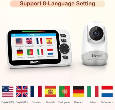 Монітор для дитини з камерою та аудіо, акумуляторна батарея на 30 годин, великий екран 5 футів, камера з дистанційним керуванням п