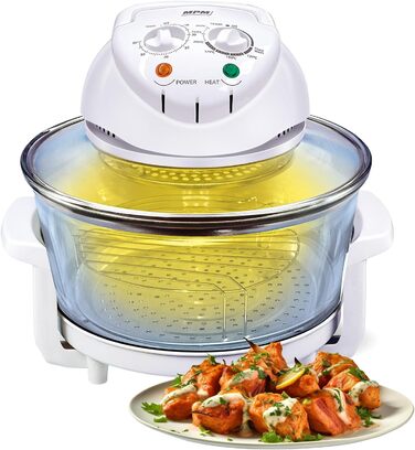 Багатофункціональна духова шафа-гриль MPM MKO-01 з галогенною конвекцією, 220 C, таймер на 60 хвилин, розширювальне кільце ємністю 16,5 літрів, 1400 Вт, скло 17л