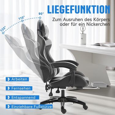 Ергономічне ігрове крісло, офісне крісло з регульованою висотою та функцією відкидання (чорне)