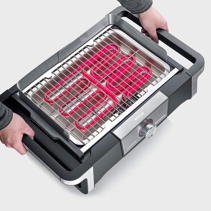 Електричний гриль для внутрішнього та зовнішнього використання, настільний гриль зі швидким запуском гриля до 500 C, балконний гриль з поверхнею SafeTouch, нержавіюча сталь/чорний, настільний гриль PG 8113 з поворотним керуванням Одинарний