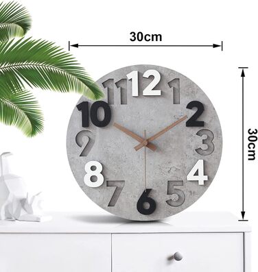 Настінний годинник Stellarize Великий без цокання Сучасний дерев'яний 3D кухонний годинник для вітальні дитячої кімнати офісу (30