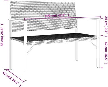 Садова лава, Лавка 2-місна сталева рама, Паркова лавка з підлокітниками Спинка, Лавка для садового патіо, Чорний полі ротанг