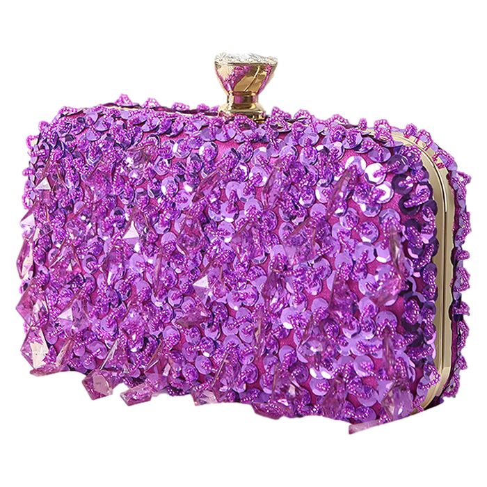 Блискуча вечірня сумочка-клатч у формі кулі, інкрустована стразами та паєтками, фіолетова