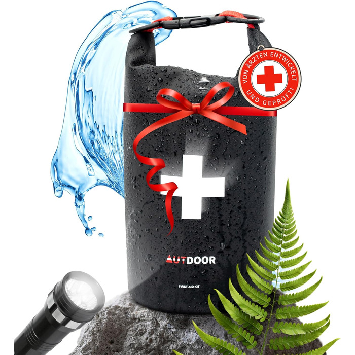 Аптечка зовнішня - DIN13167 - Водонепроникна та легка - Розроблена разом з лікарями - Аптечка для піших прогулянок, скелелазіння,