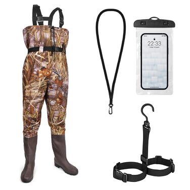 Чоловічі водонепроникні вейдерси, рибальські штани з нейлону/ПВХ з чобітьми, дихаючі вейдерси для риболовлі, полювання, миття автомобіля, фермерства, садівництва, водних видів спорту та активного відпочинку, розмір 40, камуфляж