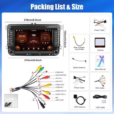 Автомагнітола CAMECHO Android 13 для VW Golf 5 Golf 6 Skoda Polo Passat Tiguan Touran з Carplay/Android Auto/Mirrorlink, 7-дюймовий ємнісний сенсорний екран з WiFi GPS FM Bluetooth-P2 P3264G 4-ядерний Carplay32EQ, 264G