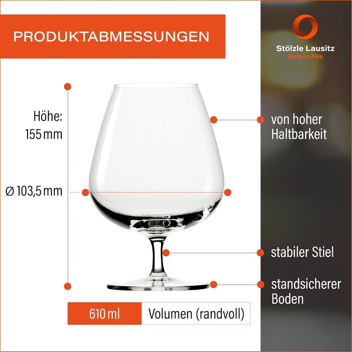 Келих для коньяку Stlzle Lausitz Cognac Grandezza 610 мл I набір з 6 келихів для коньяку I високоякісні келихи для коньяку, які мо