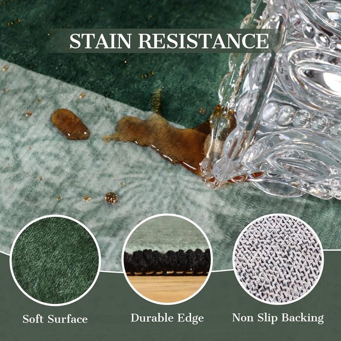 Килим-доріжка в стилі бохо для передпокою 80x200 см, зелений геометричний кухонний килим, який можна прати, нековзний килим-доріжка для передпокою, м&39який короткий ворс довгий килим для передпокою для кухні, спальні, вітальні, коридору 80 x 200 см (прям