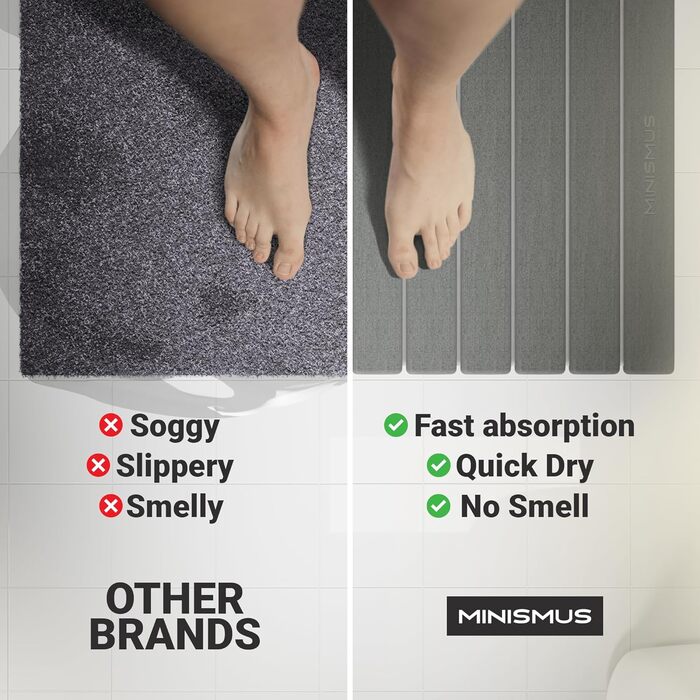 Килимок для душу Minisism у рулоні 60 40 см з діатоміту швидковисихаючий килимок для ванної кімнати діатомітовий камінь, темно-сірий