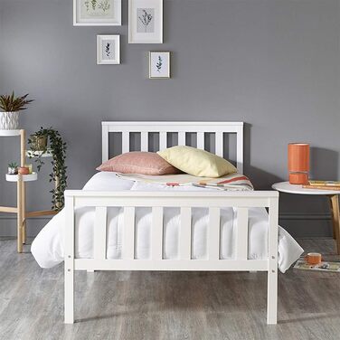 Ліжко Aspire Beds Atlantic Solid Timeless White Wooden Bed - елегантний дизайн Shaker, високоякісні матеріали, легке складання, універсальне, міцне, 200Д x 90Ш x 82В, біле