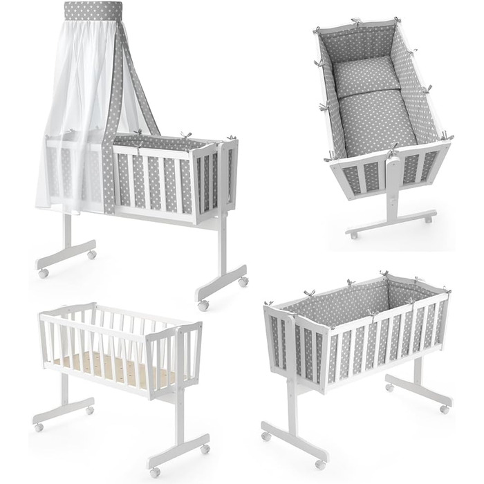 Дитяча колиска Noah, біла, 40x90 з колесами