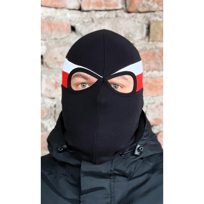 Балаклава PGWEAR Stripe Бавовняна балаклава з лайкрою, еластична та дихаюча Маска для вуличного одягу та активного відпочинку Зроблено в Європі Один розмір Білий/Червоний