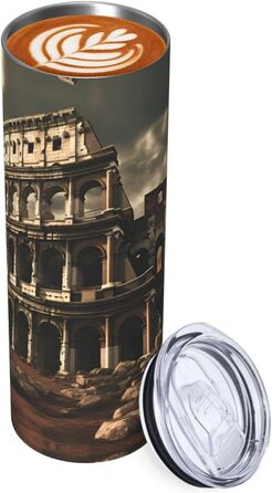 Кухоль з прямою трубочкою, 590 мл, дизайн залишки римського Колізею, друкований, дорожній кухоль, підходить для кемпінгу, офісу та дому
