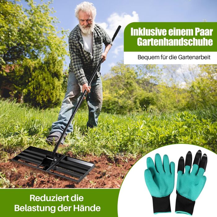 Вирівнювальний граблі Rasen Rakel з нержавіючої сталі для видалення піску та підсипки газону, 75x25 см, ручка 200 см - чорний