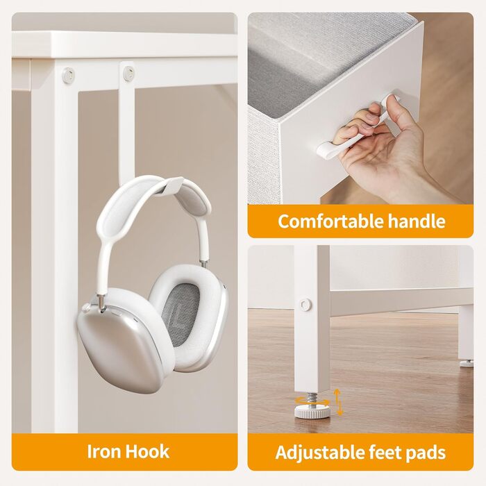 Письмовий стіл CubiCubi з 2 шухлядами та гачком для навушників, 1205075 см. Невеликий комп&39ютерний стіл, офісний стіл, для кабінету, спальні, металевий каркас, білий. 120 x 50 см Білий біла ручка