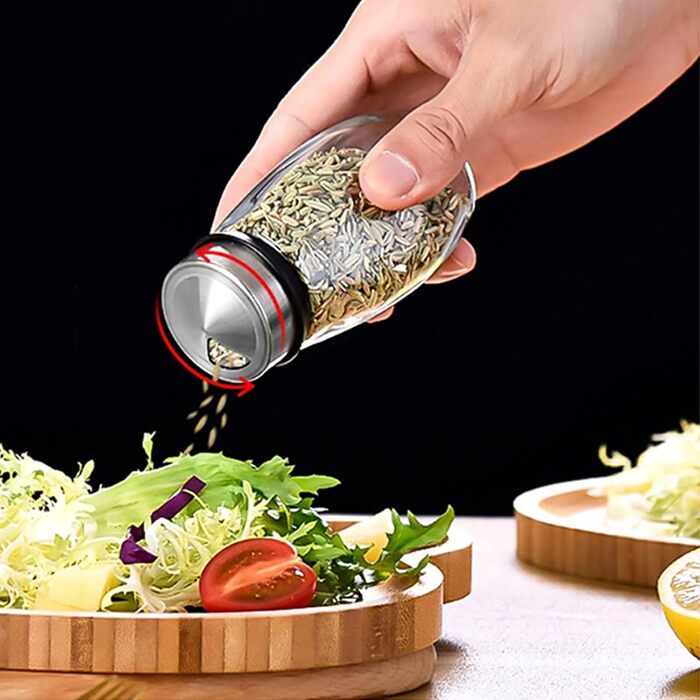 Обертова підставка для спецій, карусель для спецій, тримач для спецій на 6 склянок, підставка, що обертається на 360, набір вежі з 6 скляними контейнерами для спецій для шафи, стільниці, кухні (спеції не входять до комплекту) SPICE RANK-6