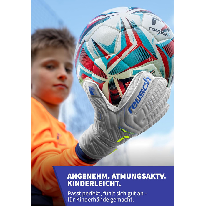 Воротарські рукавички Reusch Attrakt Grip Finger Support Junior Flexible для дітей та підлітків, футбольні рукавички із захистом пальців для всіх ігрових поверхонь та будь-яких погодних умов, сіро-жовті, розмір 6.5
