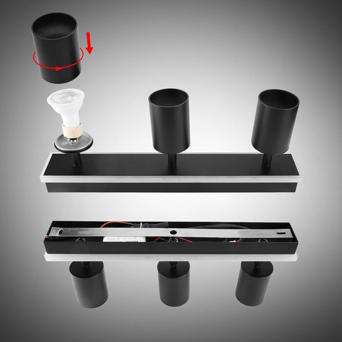 Стельовий точковий світильник Klighten 3 полум'я чорний, 3 розетки GU10 світлодіод 8,5 Вт, стельовий прожектор поворотний, поворот