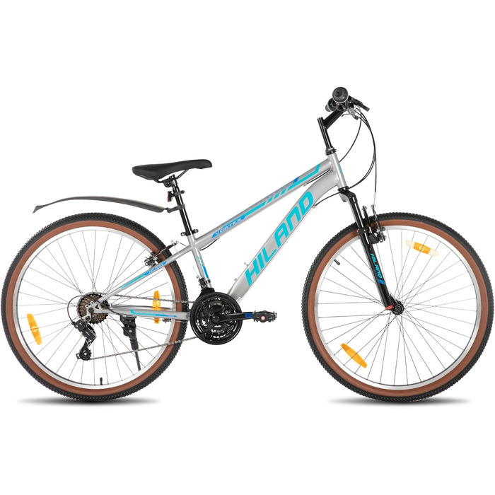 Гірський велосипед HILAND 26 дюймів для чоловіків та жінок, 21-швидкісний гірський велосипед, високоміцна сталева рама, гальма V-подібної форми, хардтейл для дорослих, сірий