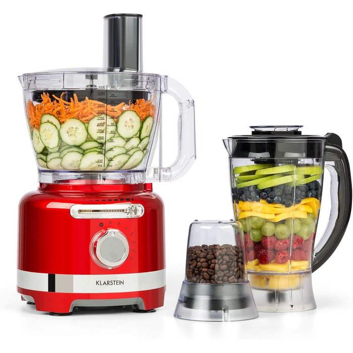 Багатофункціональний блендер Підставка Міксер Подрібнювач Кухонна терка Соковижималка Кухонний комбайн, 1000 Вт, Безступінчастий, 6 режимів, без BPA, 3 літри, 3 л мірний стакан, лопатка, червоний