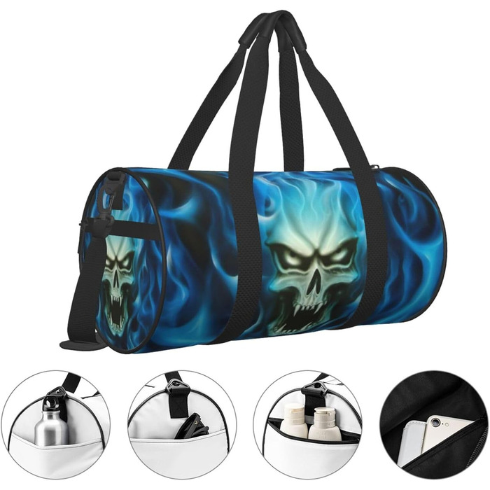 Дорожня сумка зі зміїною шкірою, кругла, великої місткості, легка та міцна, ідеальний подарунок для походів, відпустки, ділових поїздок та іншого, моторошний принт Привид-Череп, універсальний розмір