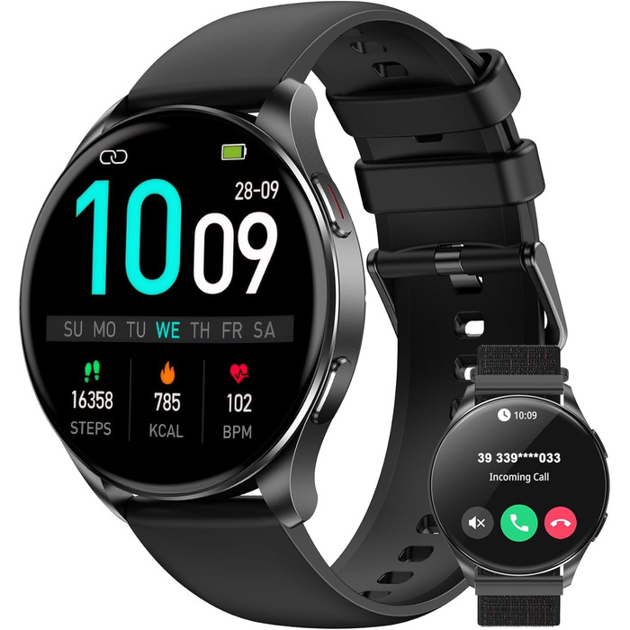 Розумний годинник IOWODO для жінок та чоловіків 2026 року (круглий 1,43-дюймовий AMOLED) Bluetooth-дзвінки батарея 380 мАг (7 днів) 2 браслети Водонепроникність IP68 100 спортивних режимів Цілодобовий моніторинг серцевого ритму SpO2 аналіз сну iOS/Android