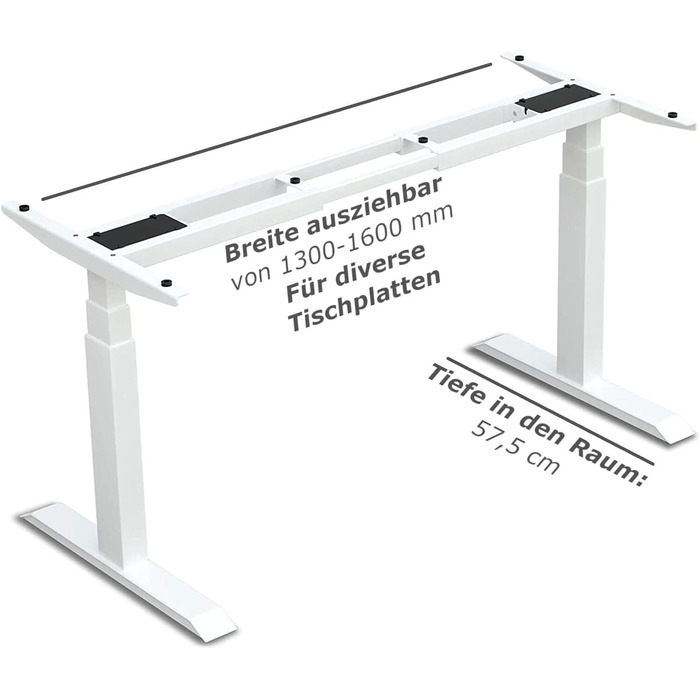 Стіл з регульованою висотою (610x1250 см) - Стіл для роботи сидячи/стоячи з портами зарядки - Каркас столу з електричним регулюванням висоти та сталевими ніжками - Стіл з регульованою висотою, білий 610-1250 мм 2 ніжки білий
