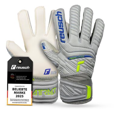 Воротарські рукавички Reusch Attrakt Grip Finger Support Junior Flexible для дітей та підлітків, футбольні рукавички із захистом пальців для всіх ігрових поверхонь та будь-яких погодних умов, сіро-жовті, розмір 6.5