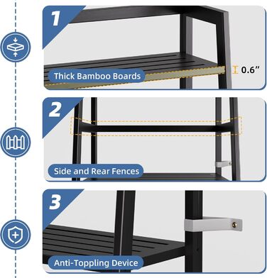 Чорна полиця-драбина HITNET, бамбукова книжкова полиця з 4 ярусами, окремостояча підставка для рослин, що економить місце, для спальні, ванної кімнати, балкона