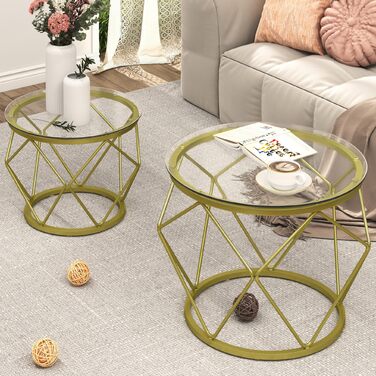 Круглий журнальний столик Hzuaneri, комплект із 2 бічних столиків, комплект бічних столиків з металевим каркасом, маленький бічний столик для вітальні, спальні, офісу, золотий 01801GCT