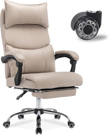Ергономічне офісне крісло з підставкою для ніг, підголівником та поперековою опорою, регульоване крісло для керівника, вантажопідйомність до 150 кг, регульована висота, ідеально підходить для офісу та домашнього офісу, бежевий