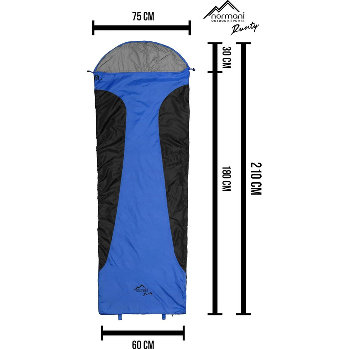 Ультралегкий спальний мішок normani Runty КОМПАКТНИЙ РОЗМІР Наповнювач з 3D мікрофібри Microtech, водонепроникний літній спальний мішок темно-синього кольору 210 см x 75 см x 60 см (правий)