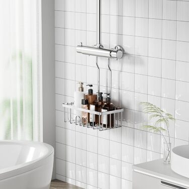 Полиця для душу навісна, кошик для душу без свердління, тримач для душу, органайзер у ванну кімнату для шампуню, нержавіюча сталь SS304, 30x13x8,5 см