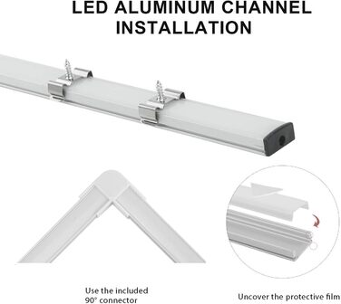Світлодіодний алюмінієвий профіль SENXINGYAN 1 м, 12 упаковок V-подібного світлодіодного профілю/світлодіодних каналів із молочно-білою кришкою, світлодіодні дифузори з торцевими кришками, монтажними затискачами та кутовими з'єднувачами (молочно-U-подібна