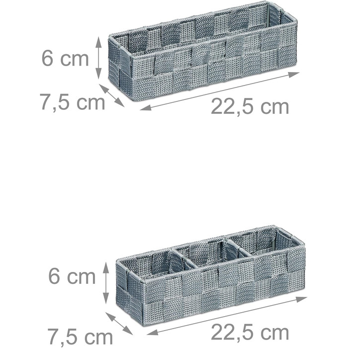 Набір кошиків для зберігання Relaxdays, 6 шт. , пластик, сірий Кошики для ванної кімнати, кошики 4 розмірів, плетені, металевий каркас, сірий, набір з 6 шт.