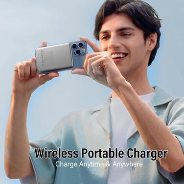 Ультратонкий зовнішній акумулятор для MagSafe, магнітний зовнішній акумулятор, зовнішній акумулятор 5000 мАг, 20 Вт, бездротова швидка зарядка PD, портативний зарядний пристрій із кабелем USB-C, зовнішній акумулятор для iPhone серії 17/16/15/14/13/12, срі