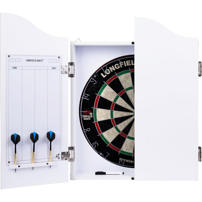 Дерев&39яна шафа для дротиків Engelhart, сизалева мішень для дротиків, включаючи 6 дротиків 18 г та аксесуари (білий колір)