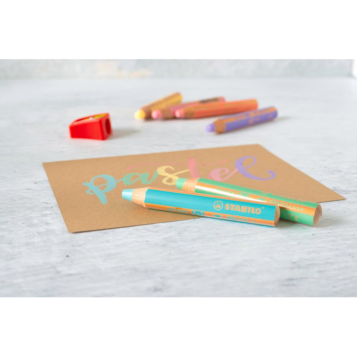 Кольоровий олівець, акварель та воскова крейда - 3 в 1, дерев&39яний - 6 шт. з точилкою - Пастельні кольори