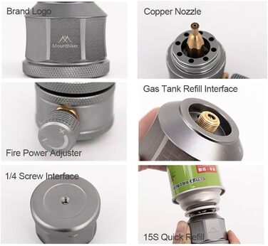 Газовий кемпінговий ліхтар, портативний алюмінієвий кемпінговий ліхтар-свічка, пропановий ліхтар, газовий ліхтар із заправкою, EN417, клапан Lindal, газовий ліхтар для кемпінгового намету (газовий ліхтар)