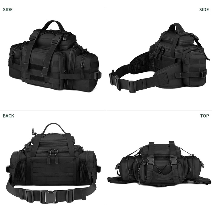 Багатофункціональна поясна сумка Bumbag Military for Sport Outdoor Running Camping Hiking Trekking Black 40*25*18cm, 3Way Belt Bag Waterproof Fanny Pack Tactical Crossbody