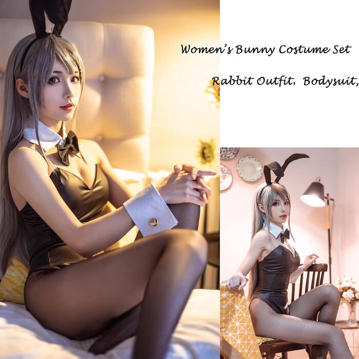 Костюм Жінки Bunny Senpai Косплей Мей Сакурадзіма Костюм Боді XXL Чорний