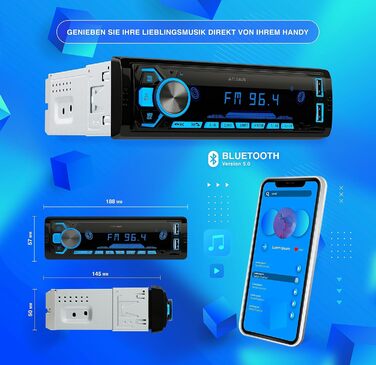 Універсальна автомагнітола 1 DIN з 2 USB-роз'ємами, MP3, RDS, ID3, RGB, AUX, SD слот для карти, функція гучного зв'язку, пульт дистанційного керування, 860G